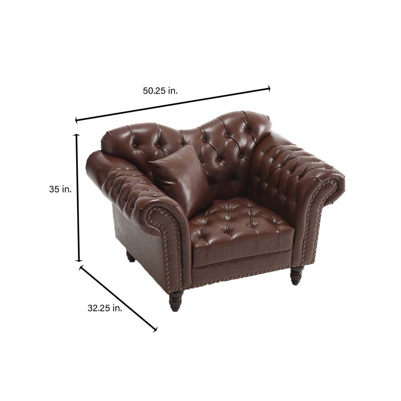 Chesterfield Leather Sofa Set Tufing Button Design