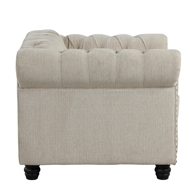 Chesterfield Chair for Living Room - Linen Beige