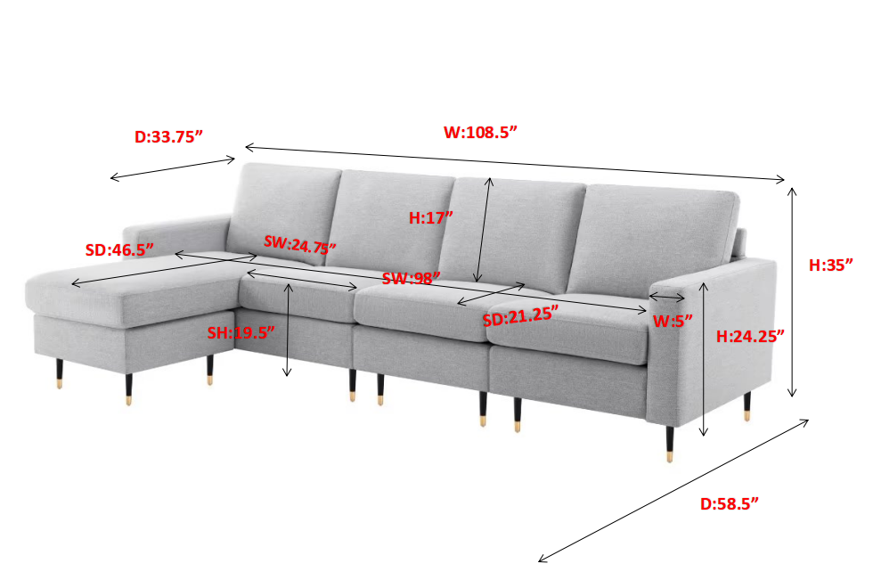 Linen Modular Sofa 4 Seater Combine as you like - Dark Gray