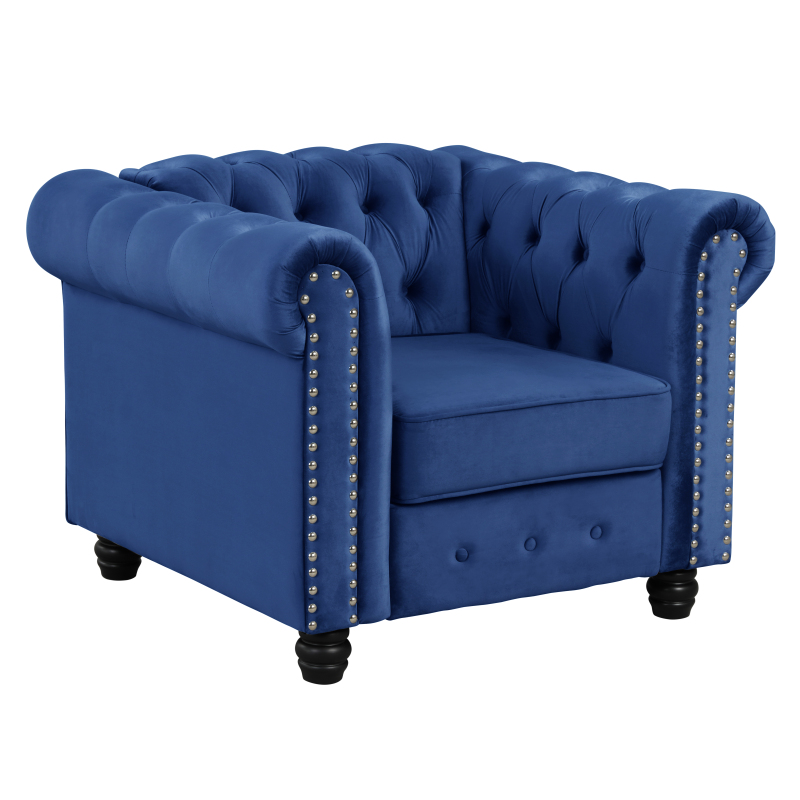 Contemporary Accent Chair with Deep Button Tufting Dutch Velvet  - Blue