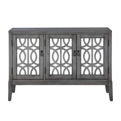 Accent Chest and Cabinet Sideboard with Framed Mirror Doors, 2 Adjustable Shelves Entryway Serving Wine Storage in Gray