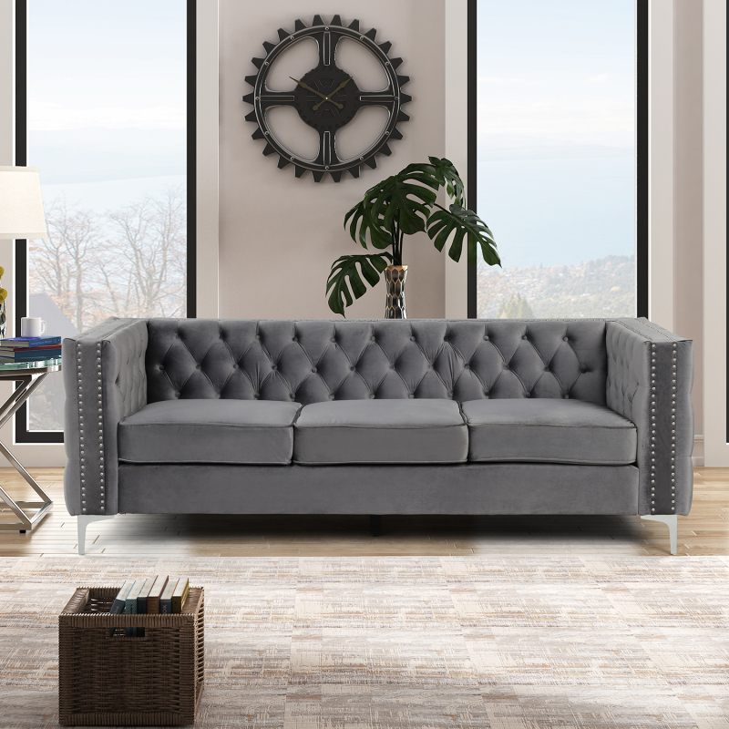 Couches for Living Room 3 Pieces Velvet  - Grey