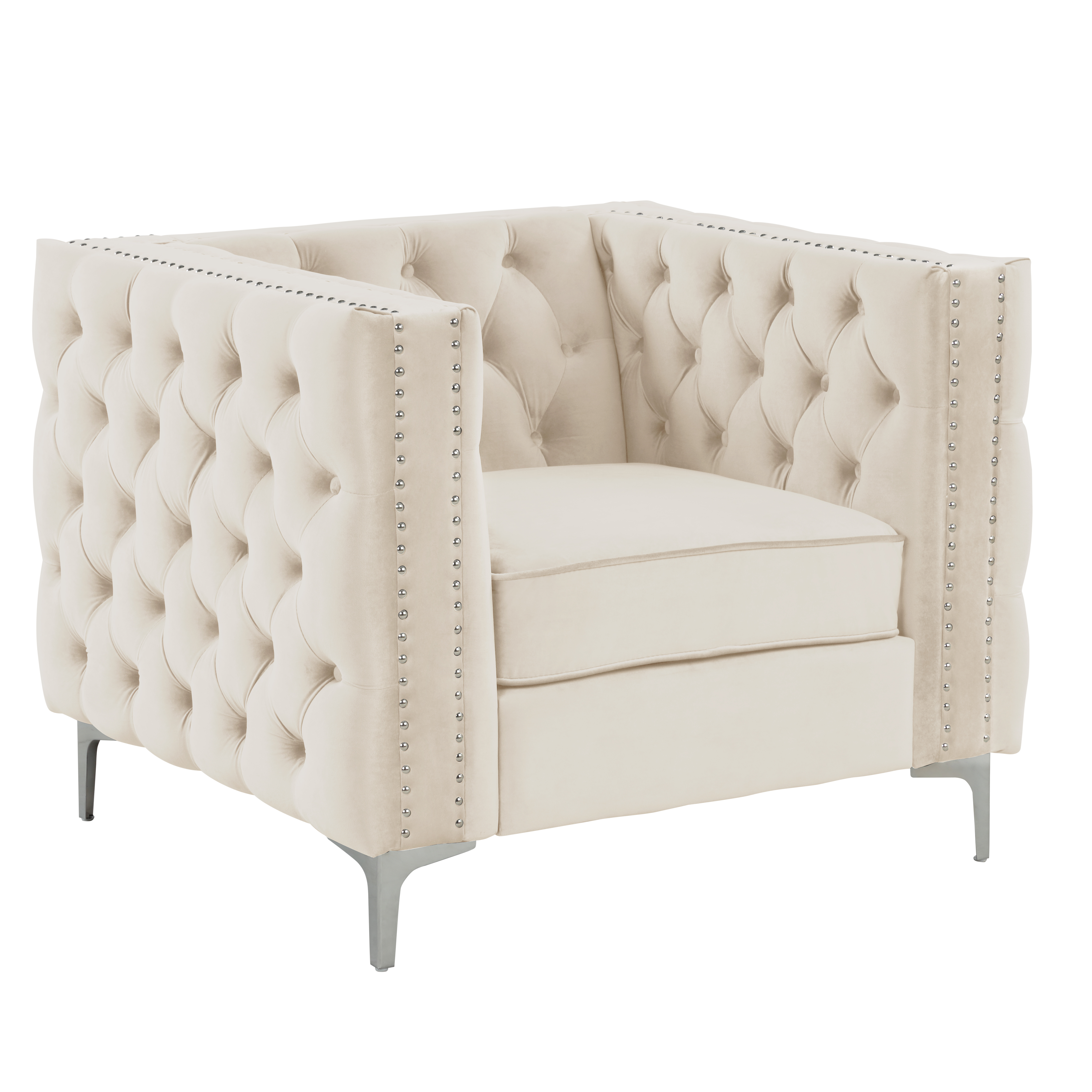 Modern Accent Chair with Deep Dutch Velvet - Beige