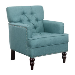 Teal Linen Fabric Club Chair Mid Century Wood Leg for Living Room