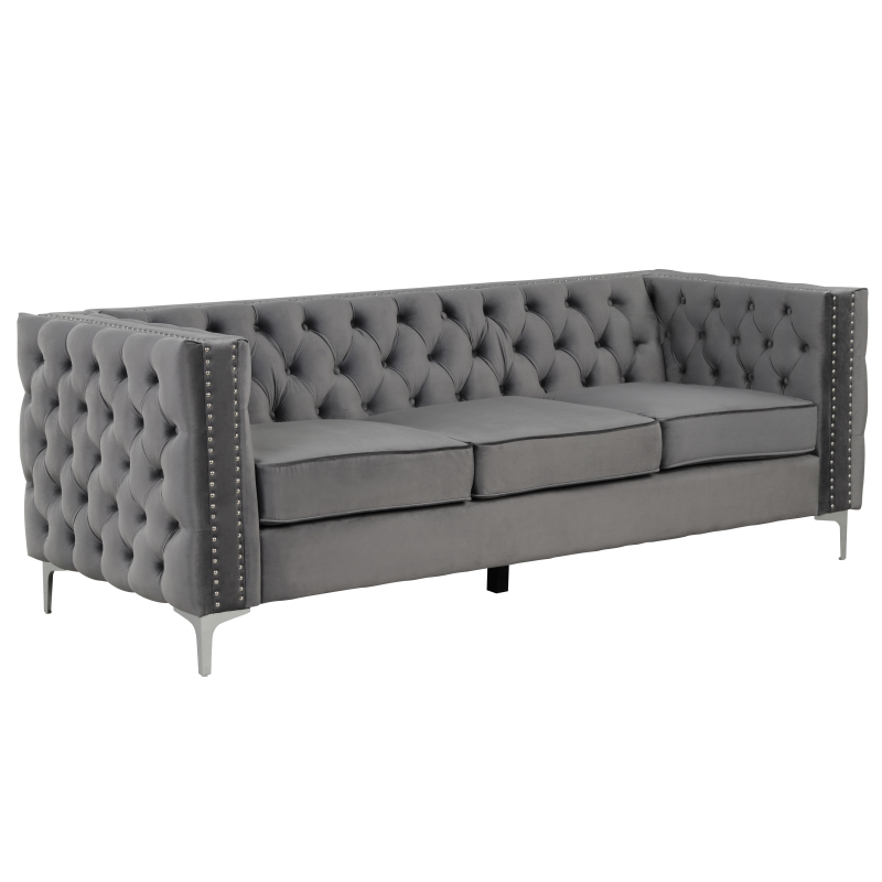 Couches for Living Room 3 Pieces Velvet  - Grey