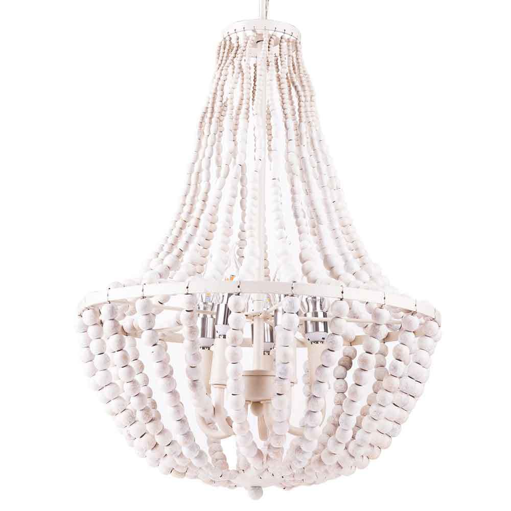White Beaded Chandelier 5 Light for Living Bed Dining Room - 18.52 in9.75 in 18.81 in