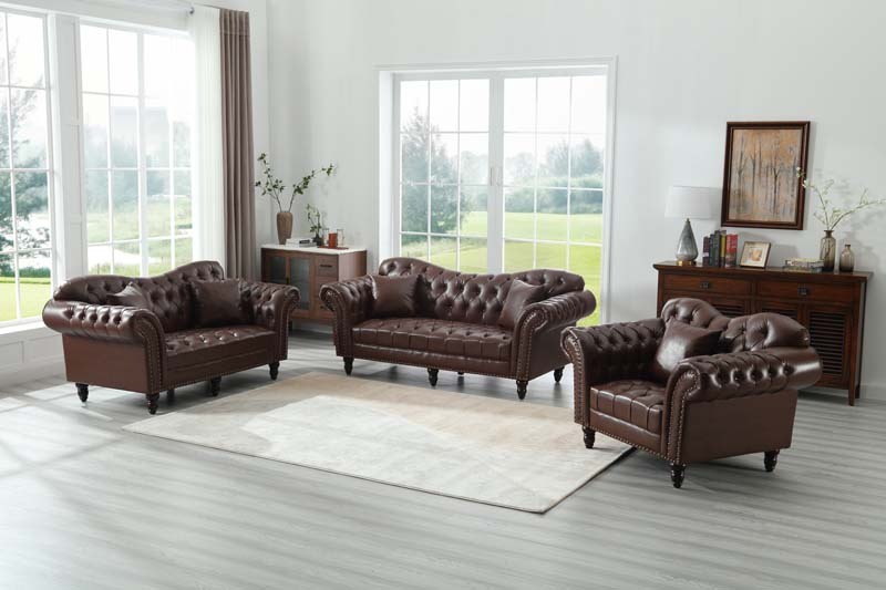 Chesterfield Leather Sofa Set Tufing Button Design