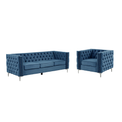 Couches for Living Room 2 Pieces Velvet - Blue