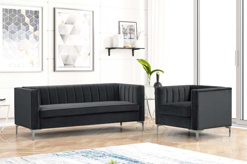 Modern Channel Tufted Velvet Chair and Sofa Set