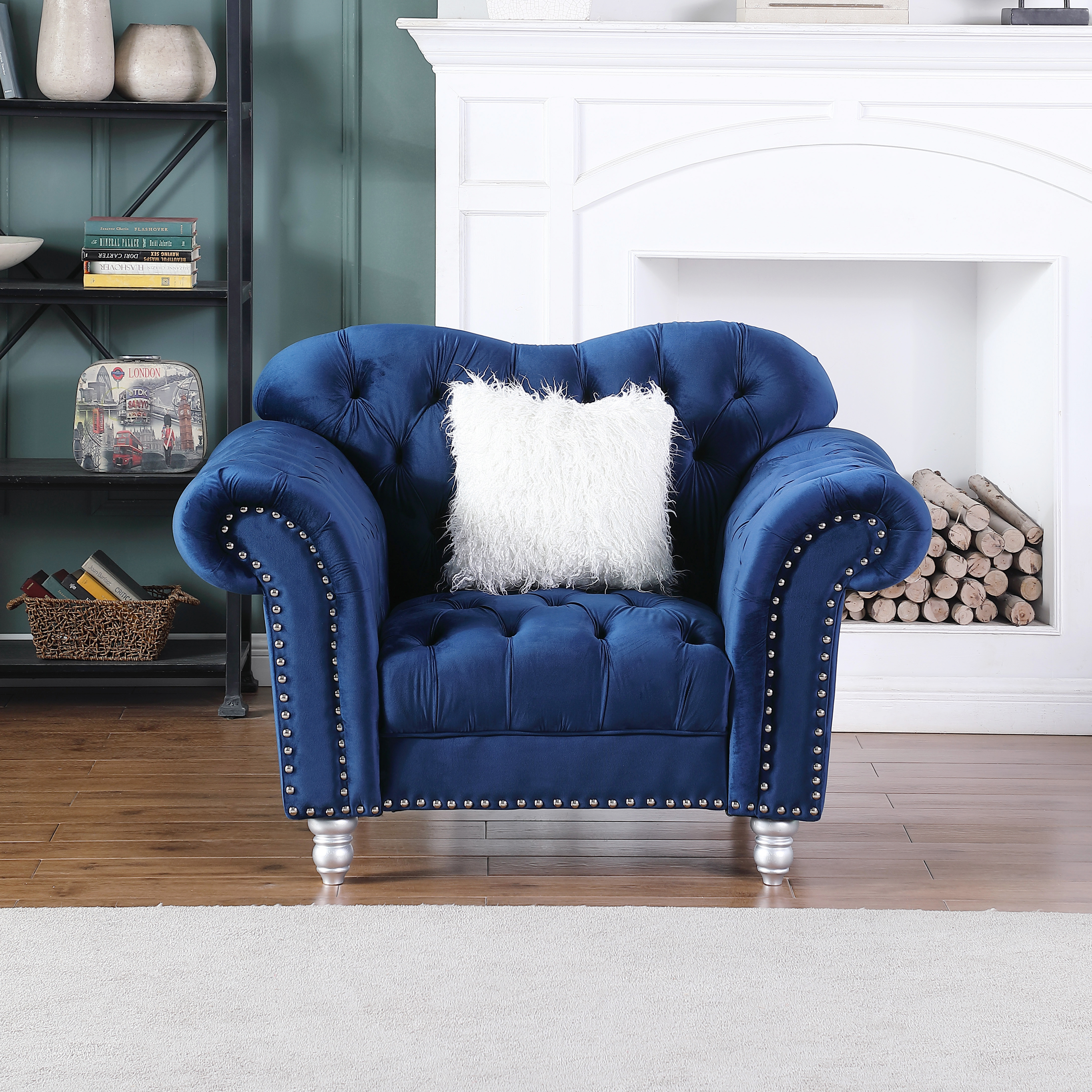 3 Pieces Luxury Classic America Chesterfield Tufted Camel Back - Blue