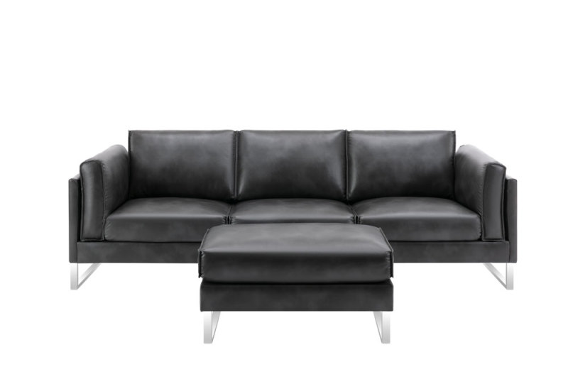 Leather Three Seat Sofa & Matching Footrest