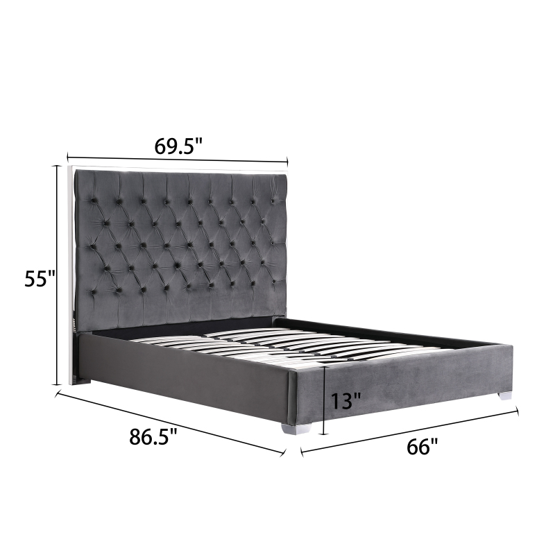 Upholstered Platform Bed No Box Spring Required - Grey