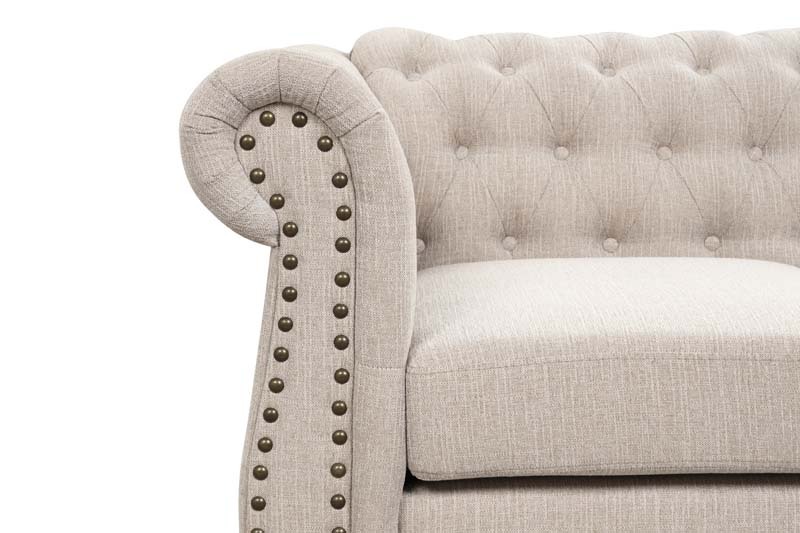 Linen Chesterfield Sofa Set With Roll Arms