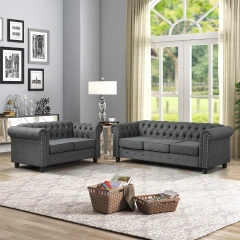 Chesterfield Furniture Linen Loveseat and Sofa Sets 2 Pieces - Grey