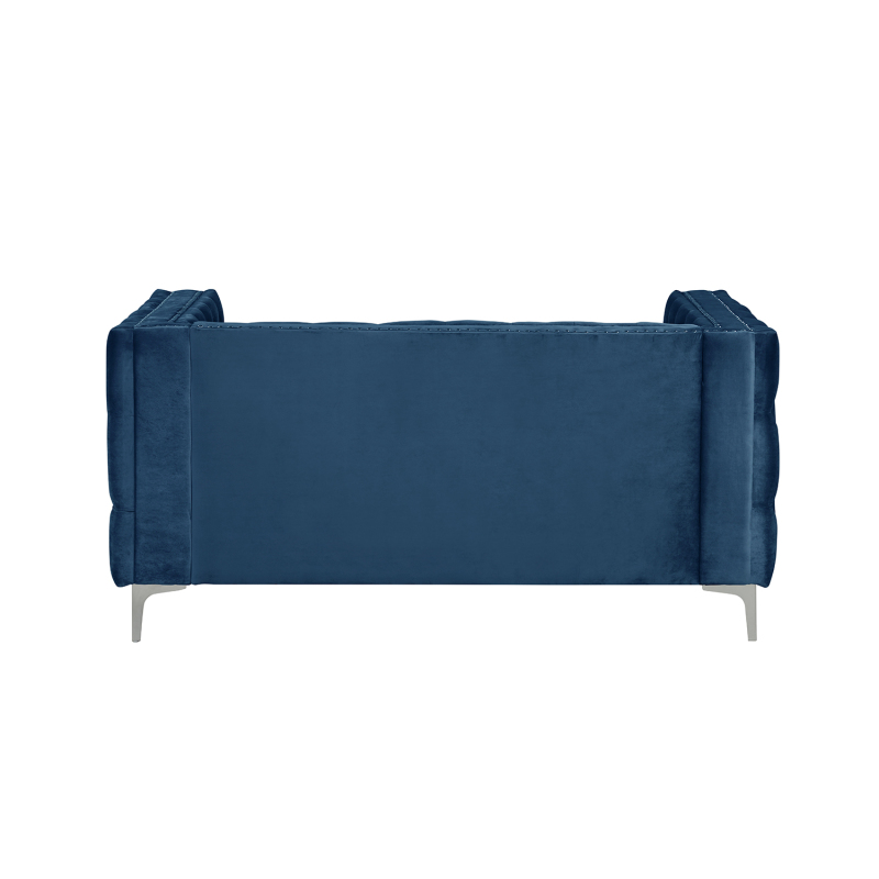 Modern Loveseat with Deep Dutch Velvet - Blue