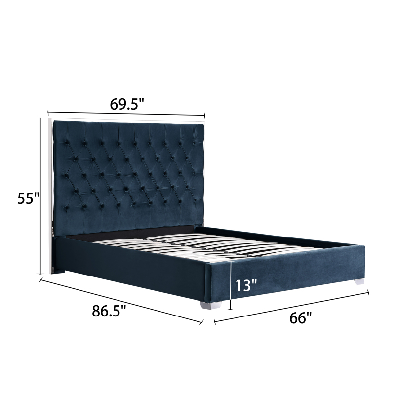 Upholstered Platform Bed No Box Spring Required - Blue