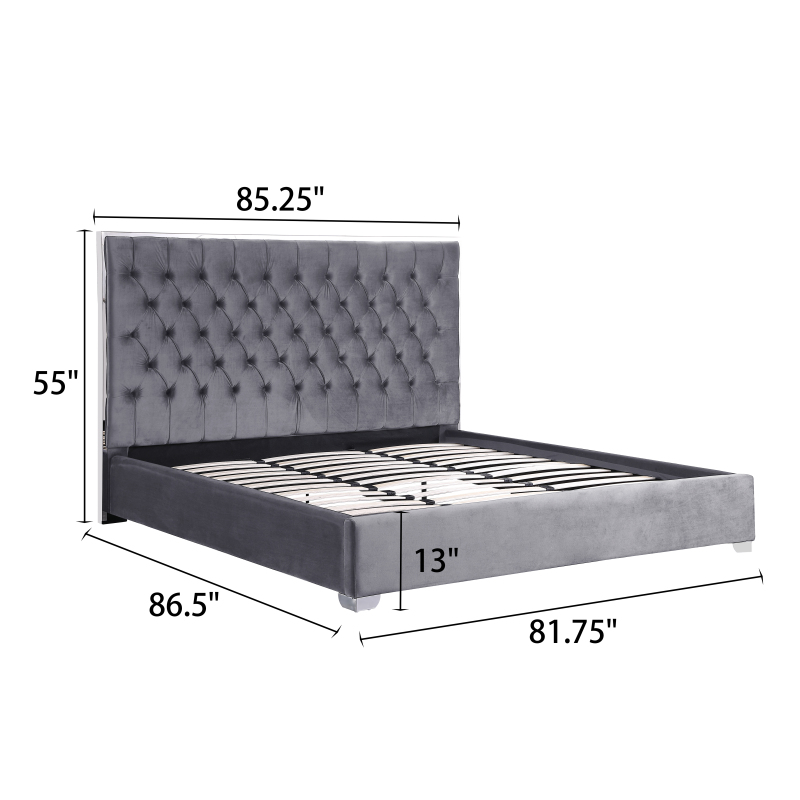 Upholstered Platform Bed No Box Spring Required - Grey