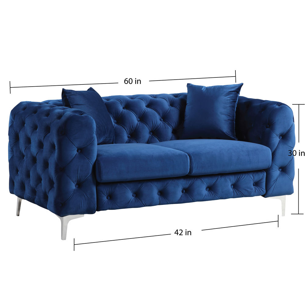 Contemporary Sofa with Deep Button Tufting Dutch Velvet - Navy Blue