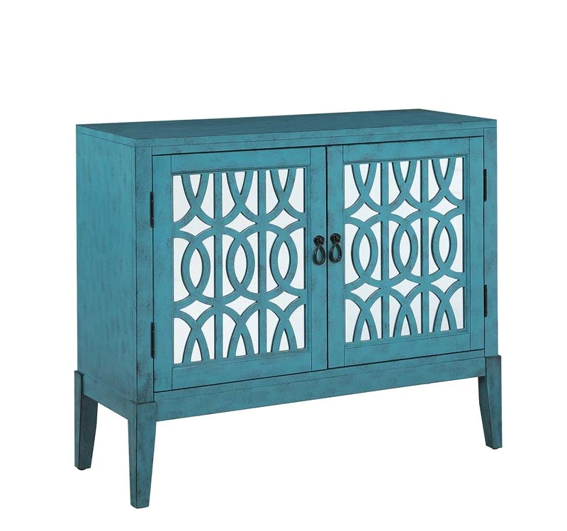 Sideboard Buffets Kitchen Storage Cabinet with Framed Mirror Doors, 3 Door Adjustable Shelves Accent Display Storage Distressed Console Cabinet for Entryway Living Room (Grey)