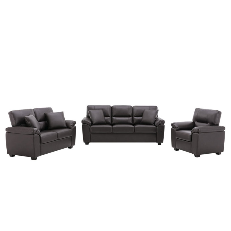 Sofa Collection 3 Pieces  Flared Arm PU Leather Mid-Century Modern Upholstered Sofa