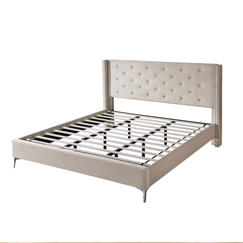 Bed Frame 15 Inch Wood Platform, Upholstered Platform Bed - Cream