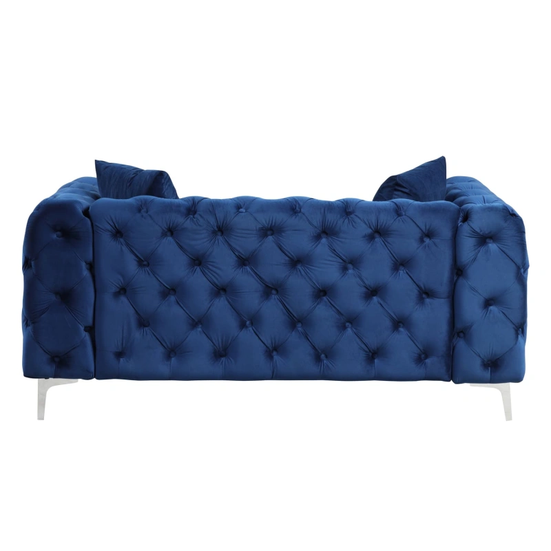 Contemporary Love Seat with Deep Button Tufting Dutch Velvet - Navy Blue