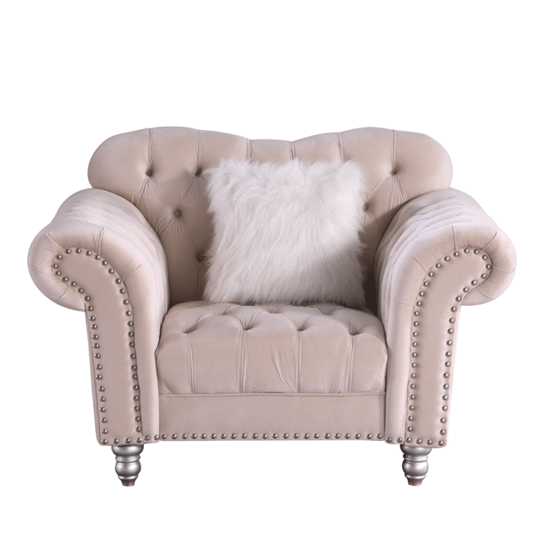 Luxury Classic America Chesterfield Tufted Sofa Chair Camel Back  in Beige