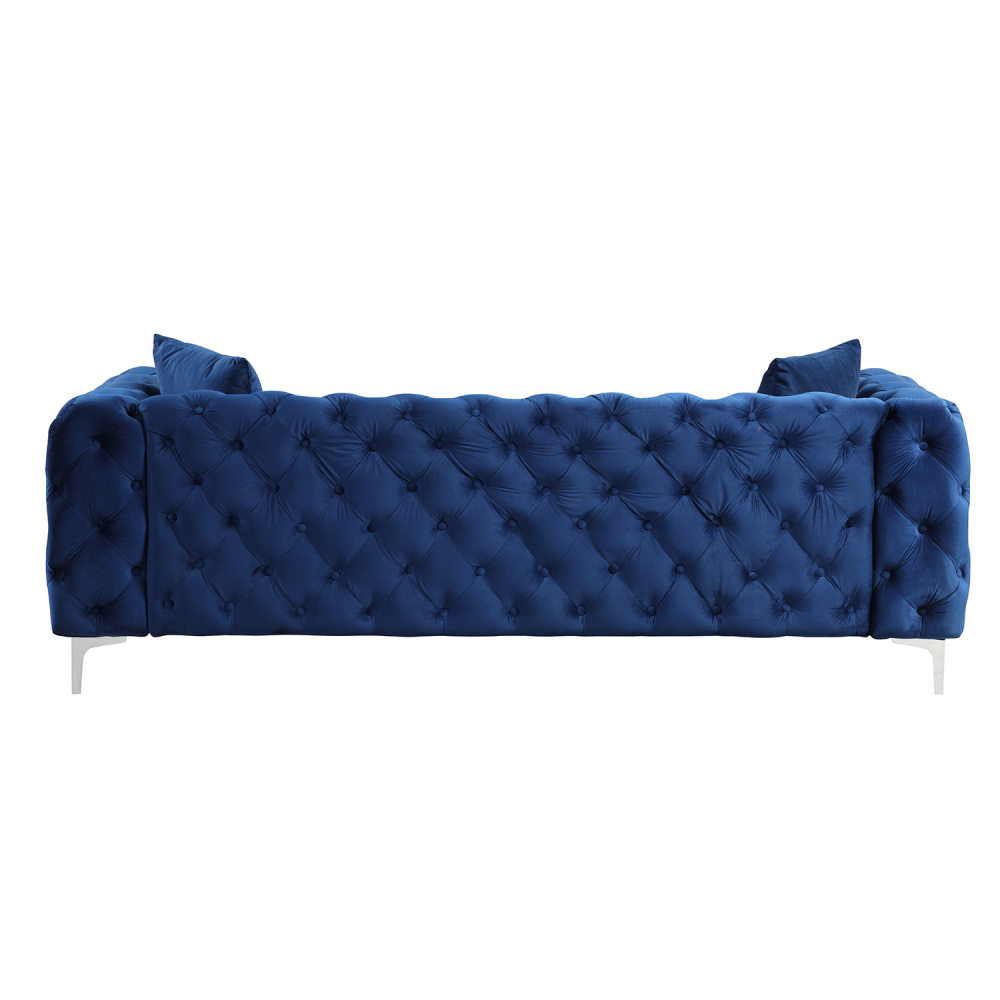 2 Pieces Contemporary Sofa and Chair with Deep Button Tufting Dutch Velvet - Navy Blue