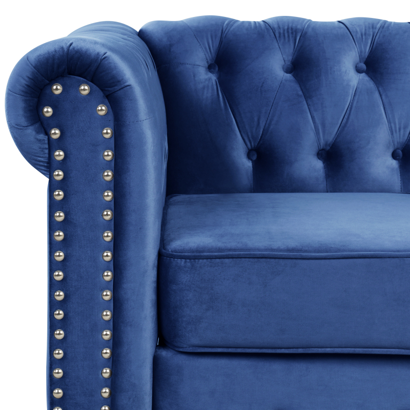 Contemporary Sofa Couch with Deep Button Tufting Dutch Velvet -  Blue