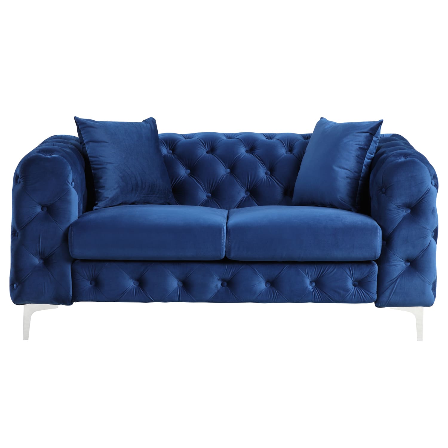 Contemporary Love Seat With Deep Button Tufting Dutch Velvet Navy Blue   800f437b73 