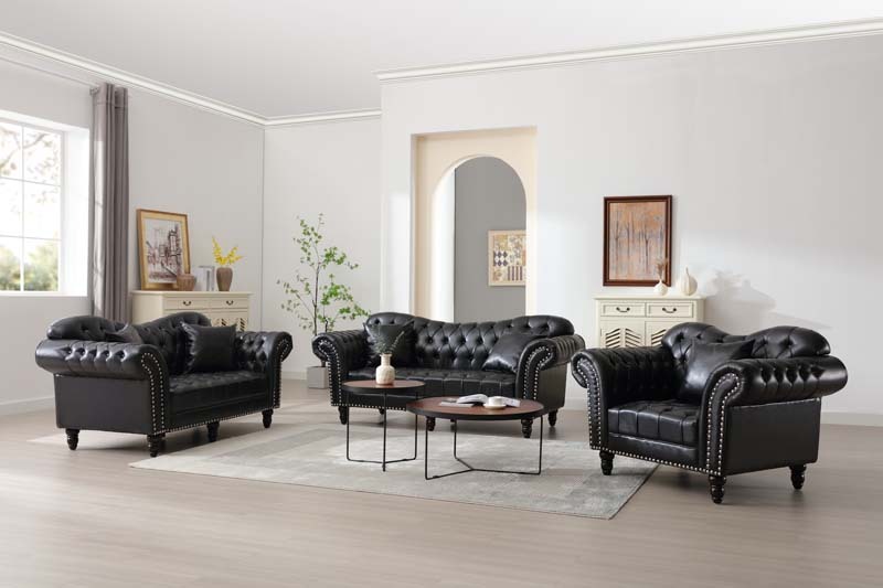 Chesterfield Leather Sofa Set Tufing Button Design