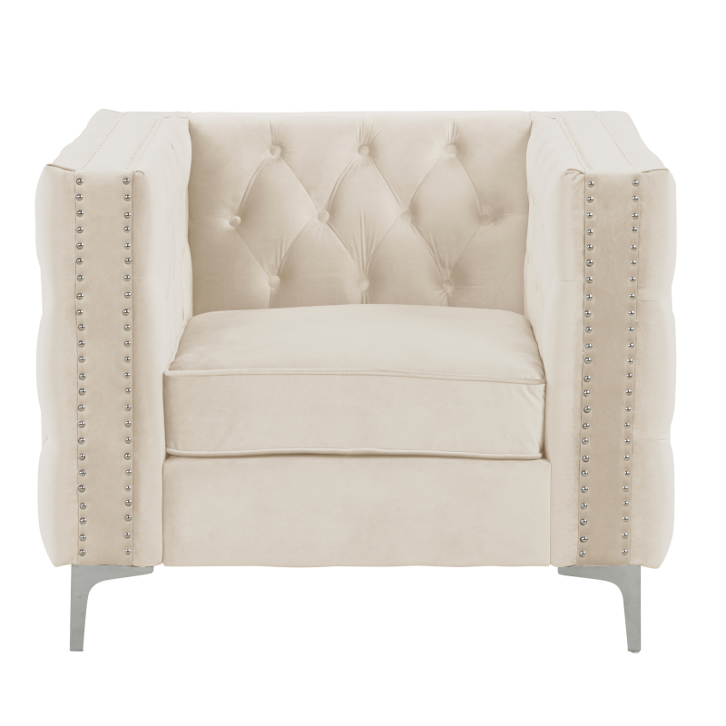 Modern Accent Chair with Deep Dutch Velvet - Beige