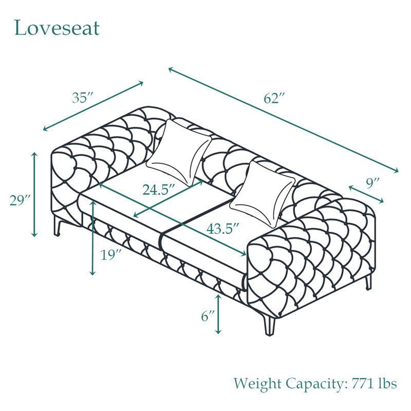 Contemporary Sofa  with Deep Button Tufting Dutch Velvet - Silver Grey