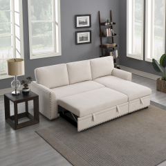 Morden Fort Velvet Sectional Sleeper Sofa with Storage