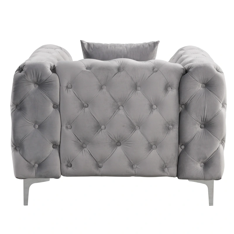 Contemporary Sofa sets with Deep Button Tufting Dutch Velvet - Silver Grey