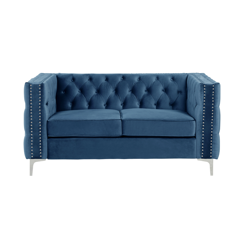 Modern Loveseat with Deep Dutch Velvet - Blue