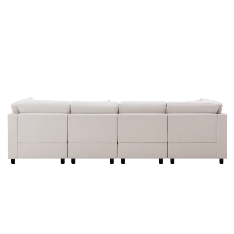 L-Shaped Sectional Sofa Modular Sofa Couch with Ottoman, Modern Beige Linen 4 Seater Sectional Convertible U Shaped Sofa for Living Room, Apartment, Easy Assembly