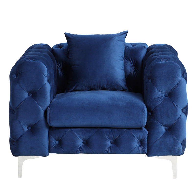 2 Pieces Contemporary Sofa and Chair with Deep Button Tufting Dutch Velvet - Navy Blue