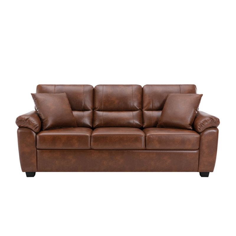 Sofa Collection 2 Pieces  Flared Arm PU Leather Mid-Century Modern Upholstered Sofa in Brown