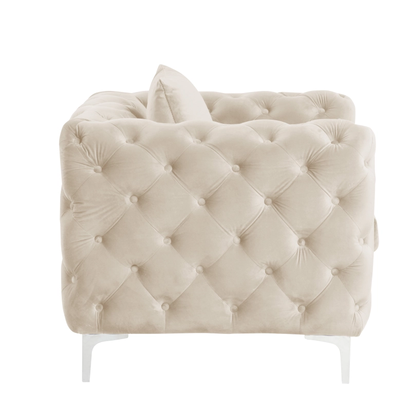 Contemporary Accent Chair with Deep Button Tufting Dutch Velvet - Beige