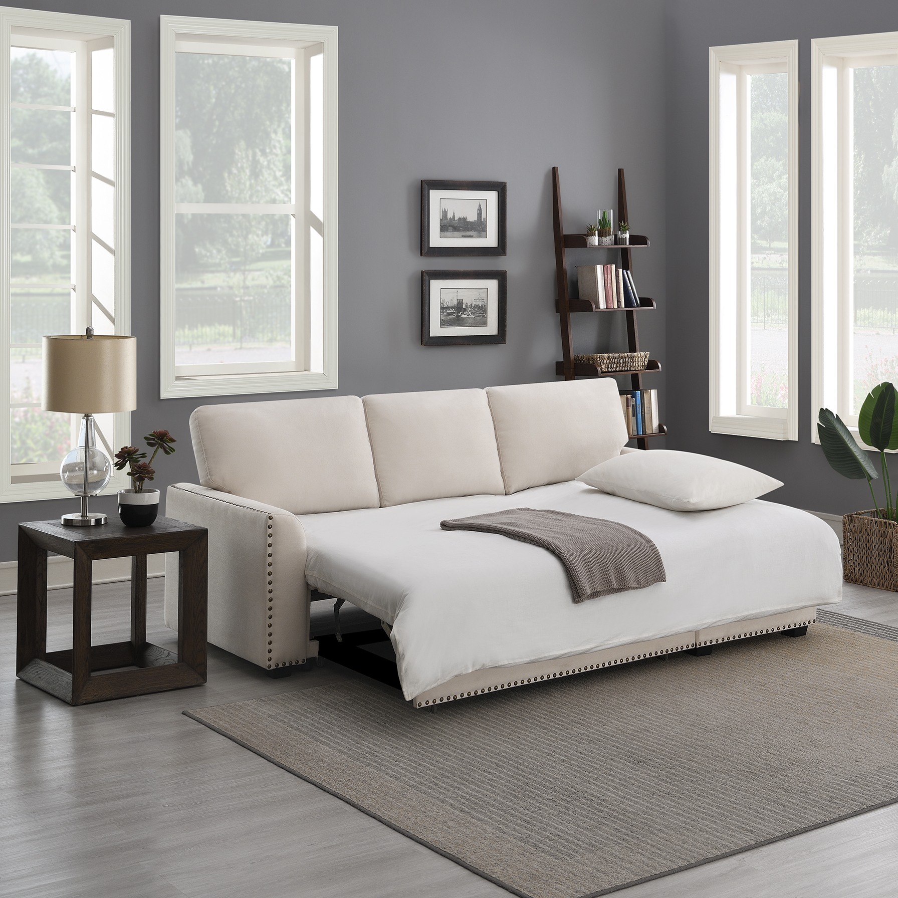 Morden Fort Velvet Sectional Sleeper Sofa with Storage