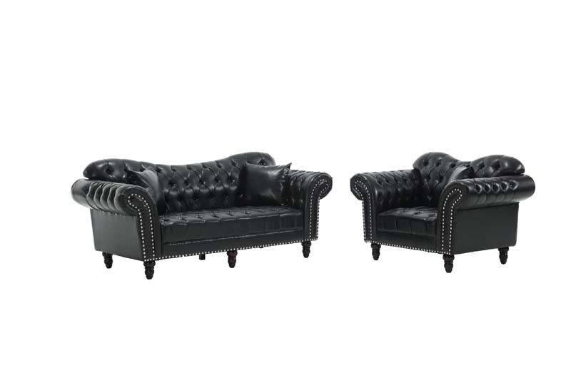 Chesterfield Leather Sofa Set Tufing Button Design