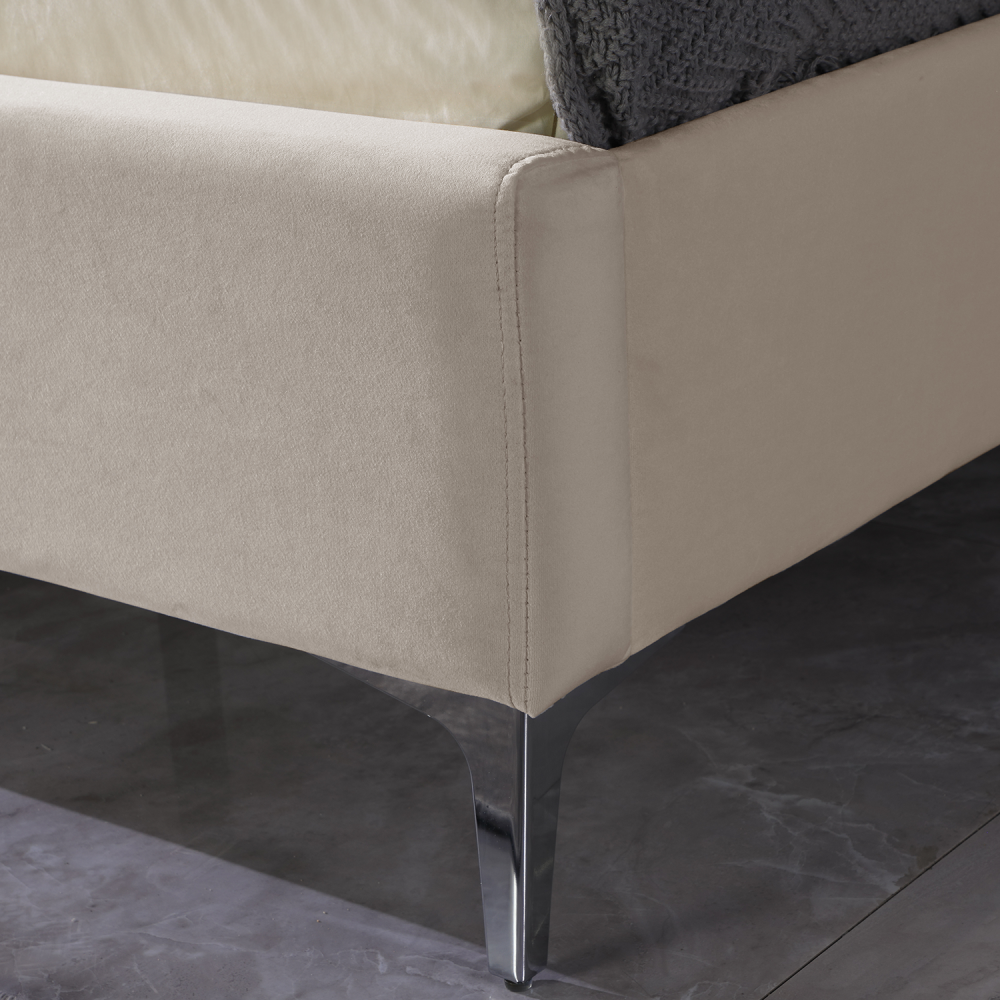 Bed Frame 15 Inch Wood Platform, Upholstered Platform Bed - Cream