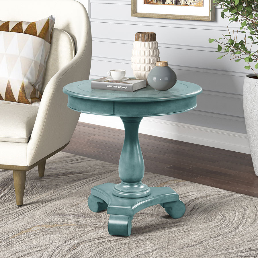 Round End Table Small Wood Pedestal Side Table