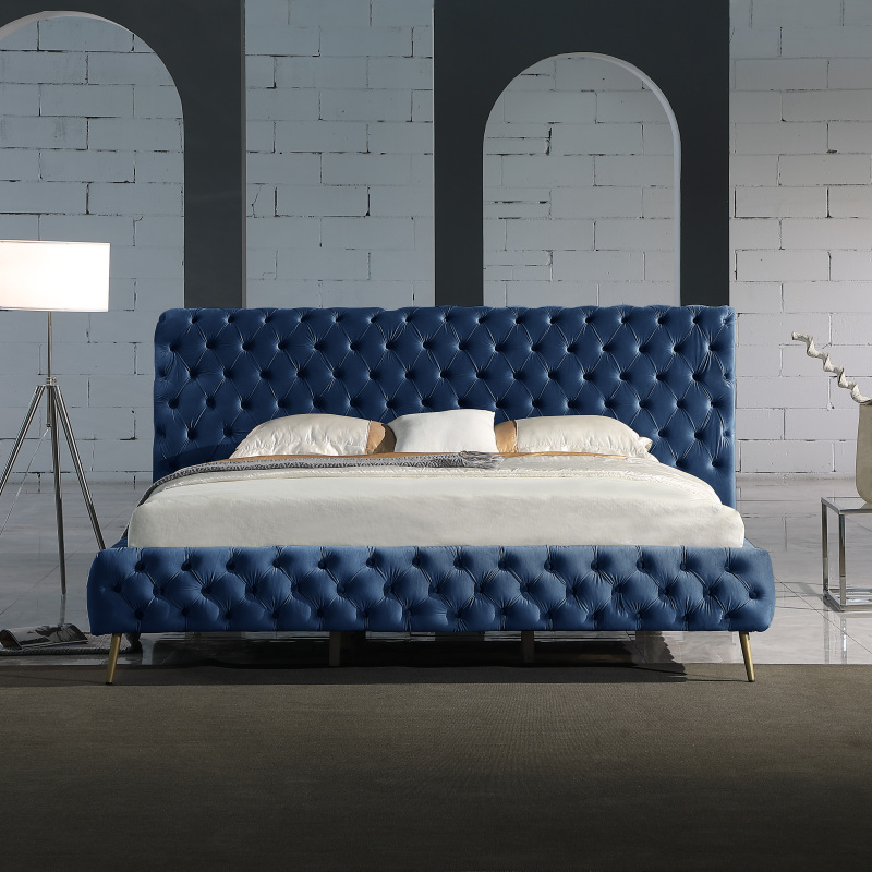 Queen Contemporary Tufted Bed Frame - Blue