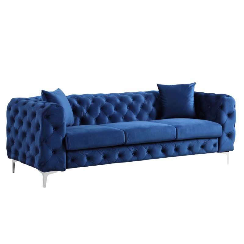 Contemporary Sofa with Deep Button Tufting Dutch Velvet - Navy Blue