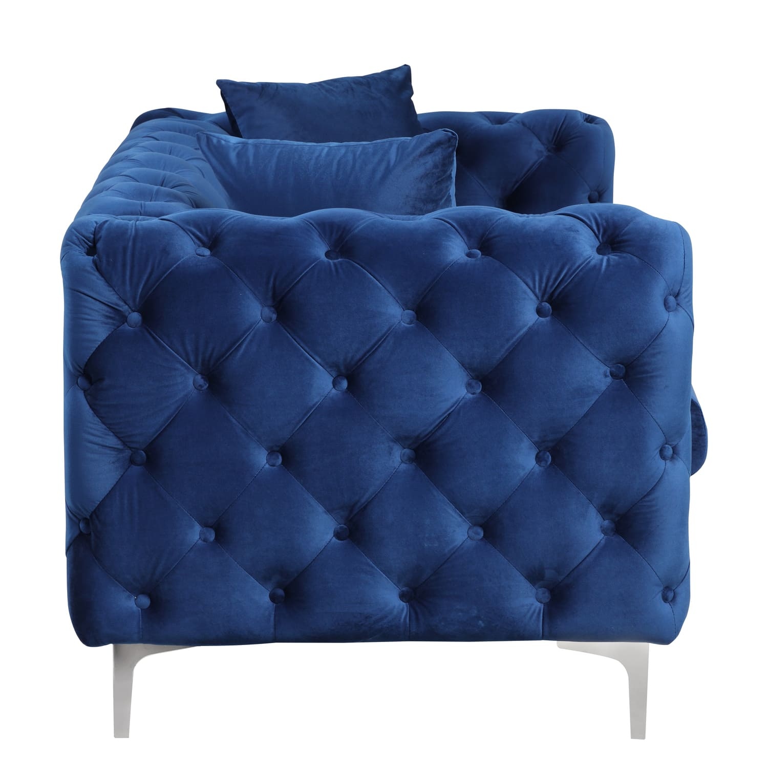 Contemporary Love Seat with Deep Button Tufting Dutch Velvet - Navy Blue