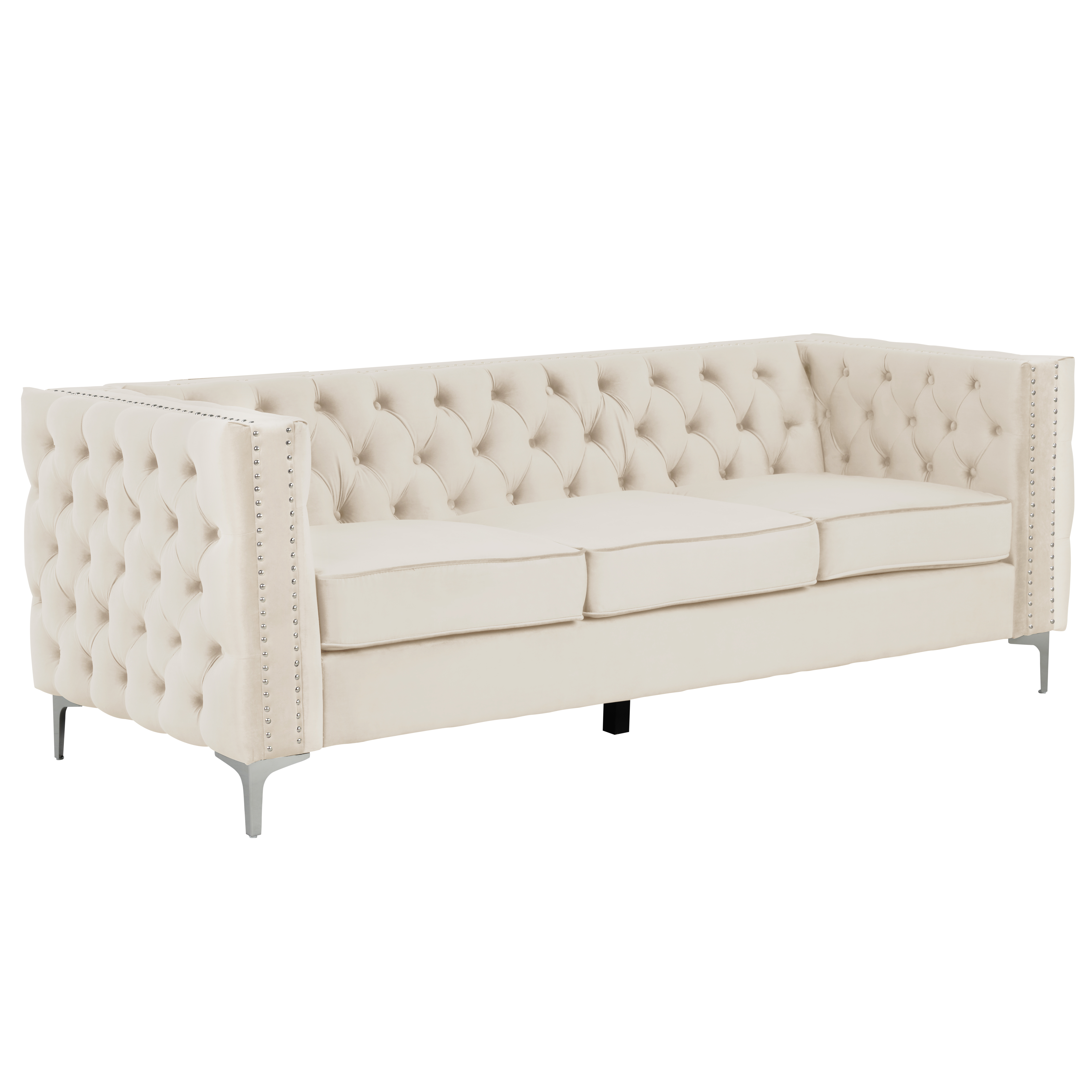 3 Pieces Living Room Furniture Sets Couches Velvet - Beige