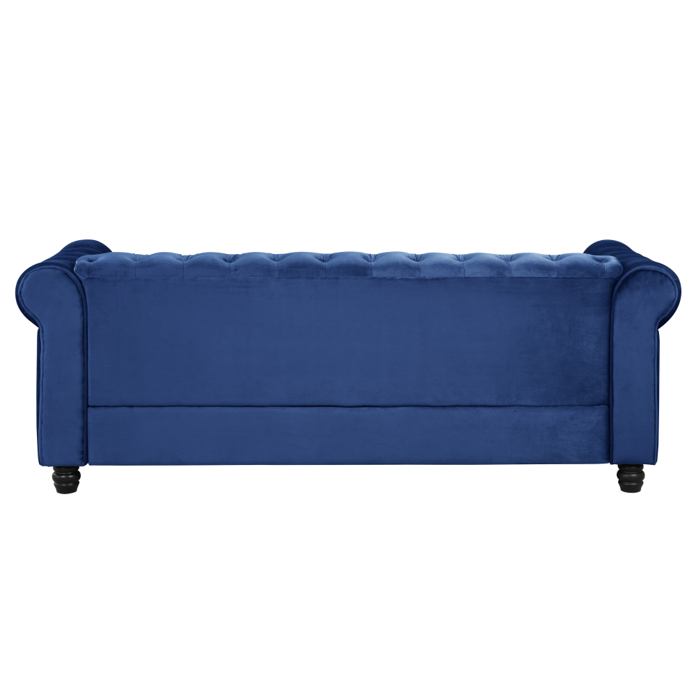 Contemporary Sofa Couch with Deep Button Tufting Dutch Velvet -  Blue