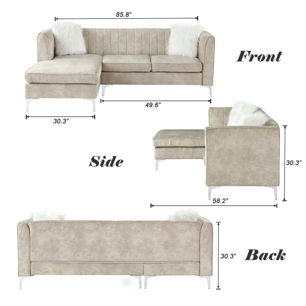 Morden Fort Velvet Sectional Sofa with Right Chaise, Pillow Included
